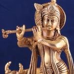 Exquisite Brass Lord Krishna with Cow Idol - Intricately Handcrafted, 8.5" Height